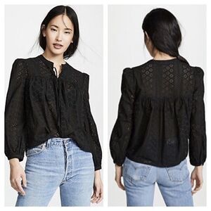 Madewell Black Eyelet Double Tie Peasant Top